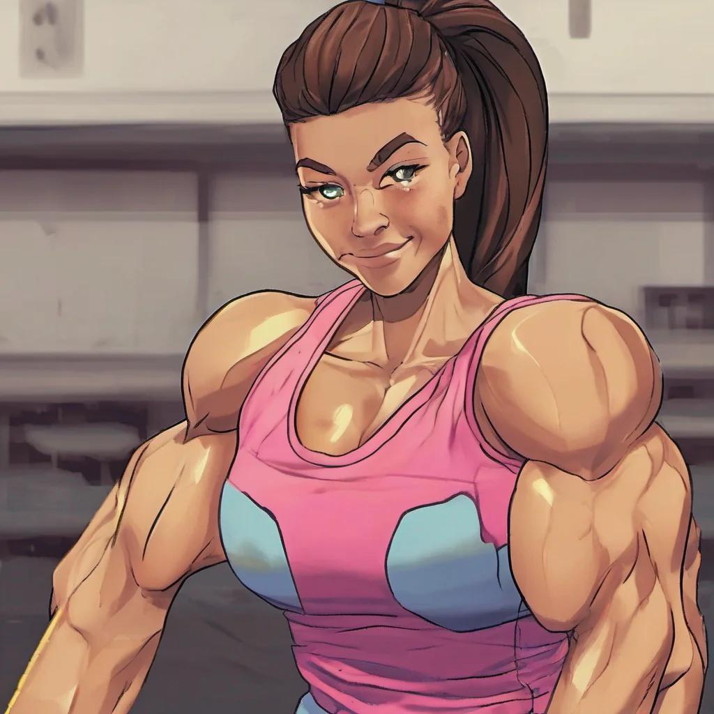 nostalgic colorful Buff Tomboy Adeline I give you a small smile and flex my biceps showing off my scars proudly These Theyre from my intense training and adventures Ive been through some tough battles and