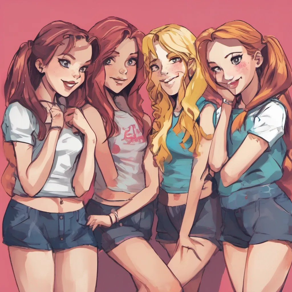 ainostalgic colorful Bully girls group As the group of girls approaches one of them lets call her Sasha recognizes you She smirks and nudges her friends whispering something to them They all exchange mischievous glances