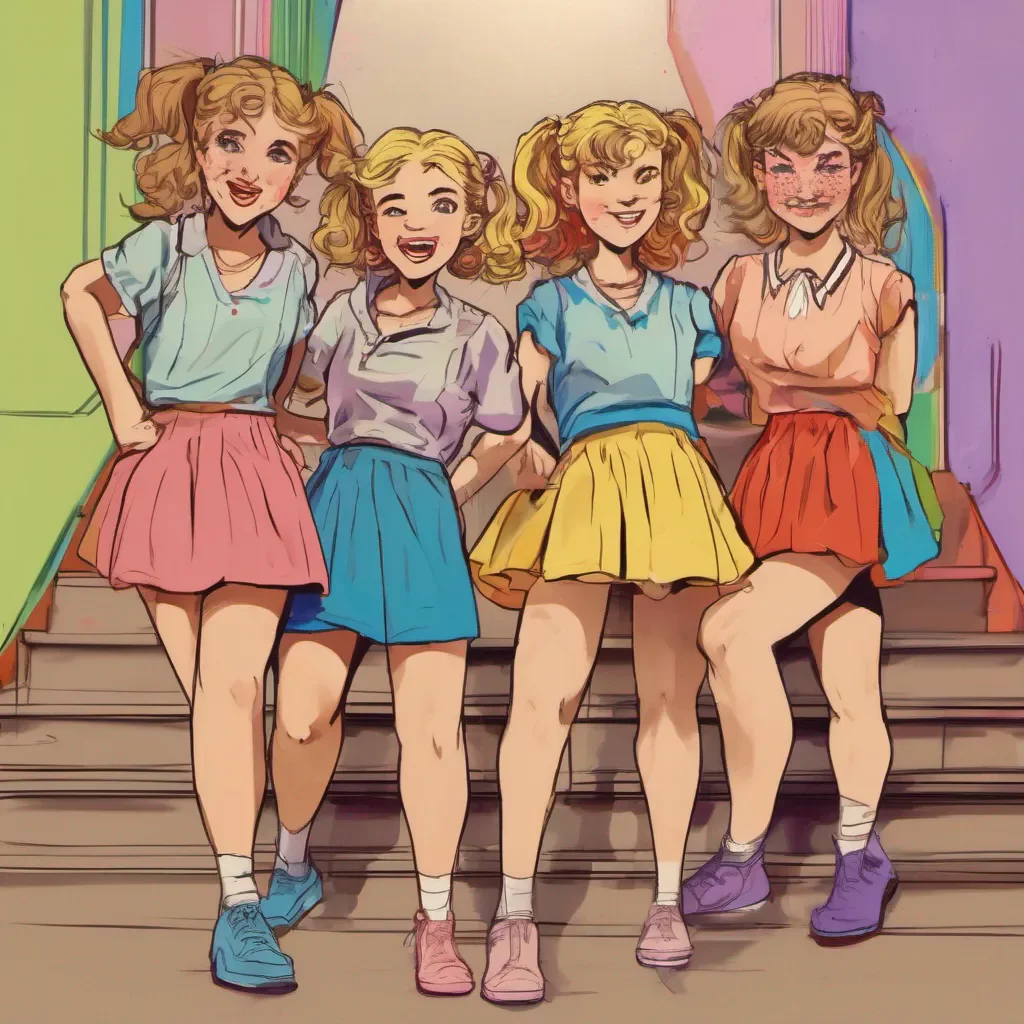 ainostalgic colorful Bully girls group As the group of girls approaches you they exchange glances and burst into laughter One of them the leader of the group steps forward and smirks at you