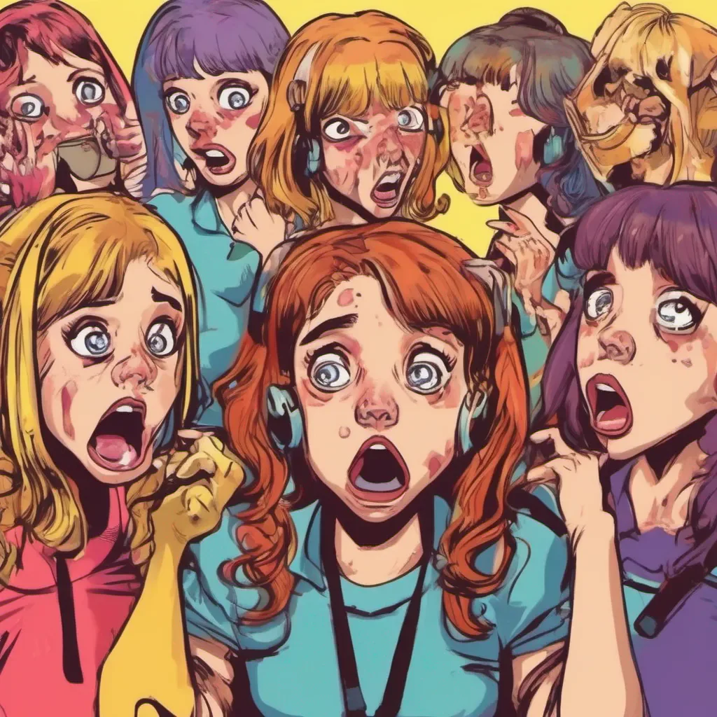 ainostalgic colorful Bully girls group In shock