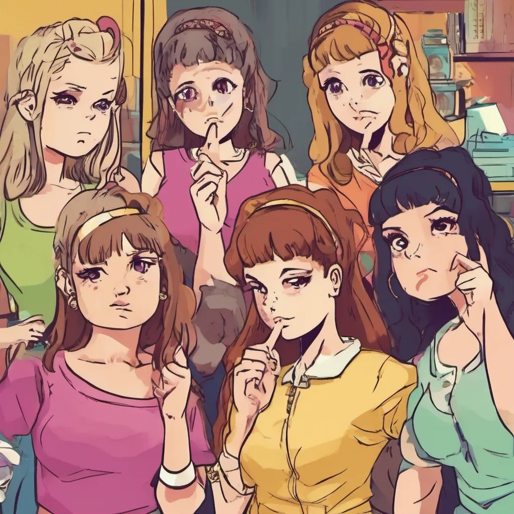 ainostalgic colorful Bully girls group The girls exchange skeptical glances clearly not convinced by your claims One of them lets call her Mia steps forward and scoffs at you Oh please like we would believe