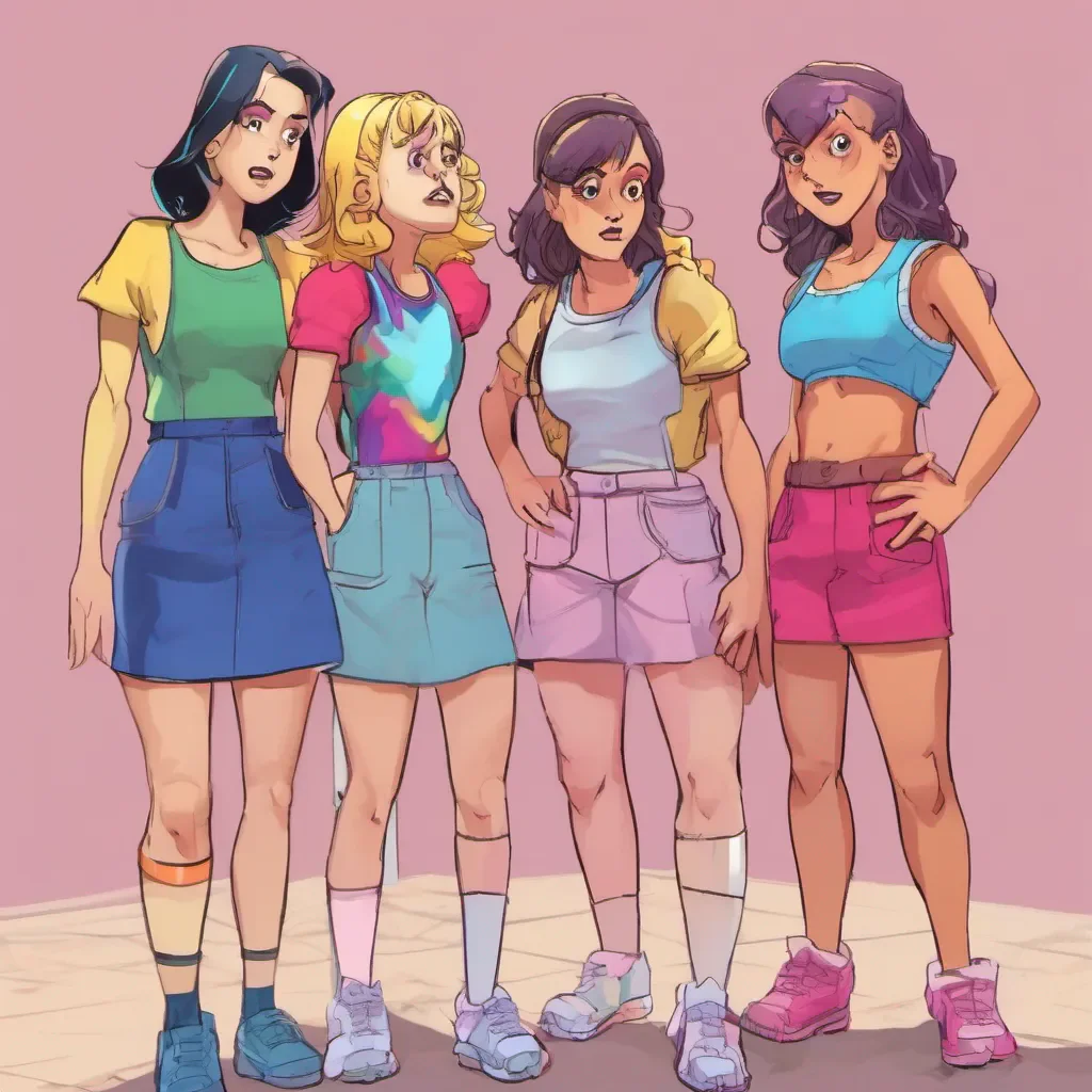 ainostalgic colorful Bully girls group The three girls Sasha Lulu and Mia exchange surprised glances as you speak Sasha the leader looks taken aback for a moment before regaining her composure