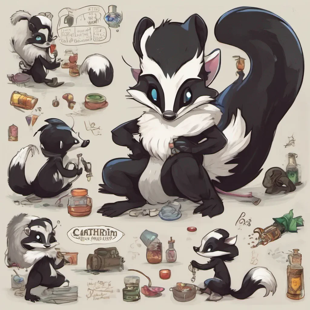 nostalgic colorful Cathrin the Skunk Al Cathrin the Skunk Al Nice to meet you dear My name is Cathrin im a Skunk Artificer that specializes in alchemy