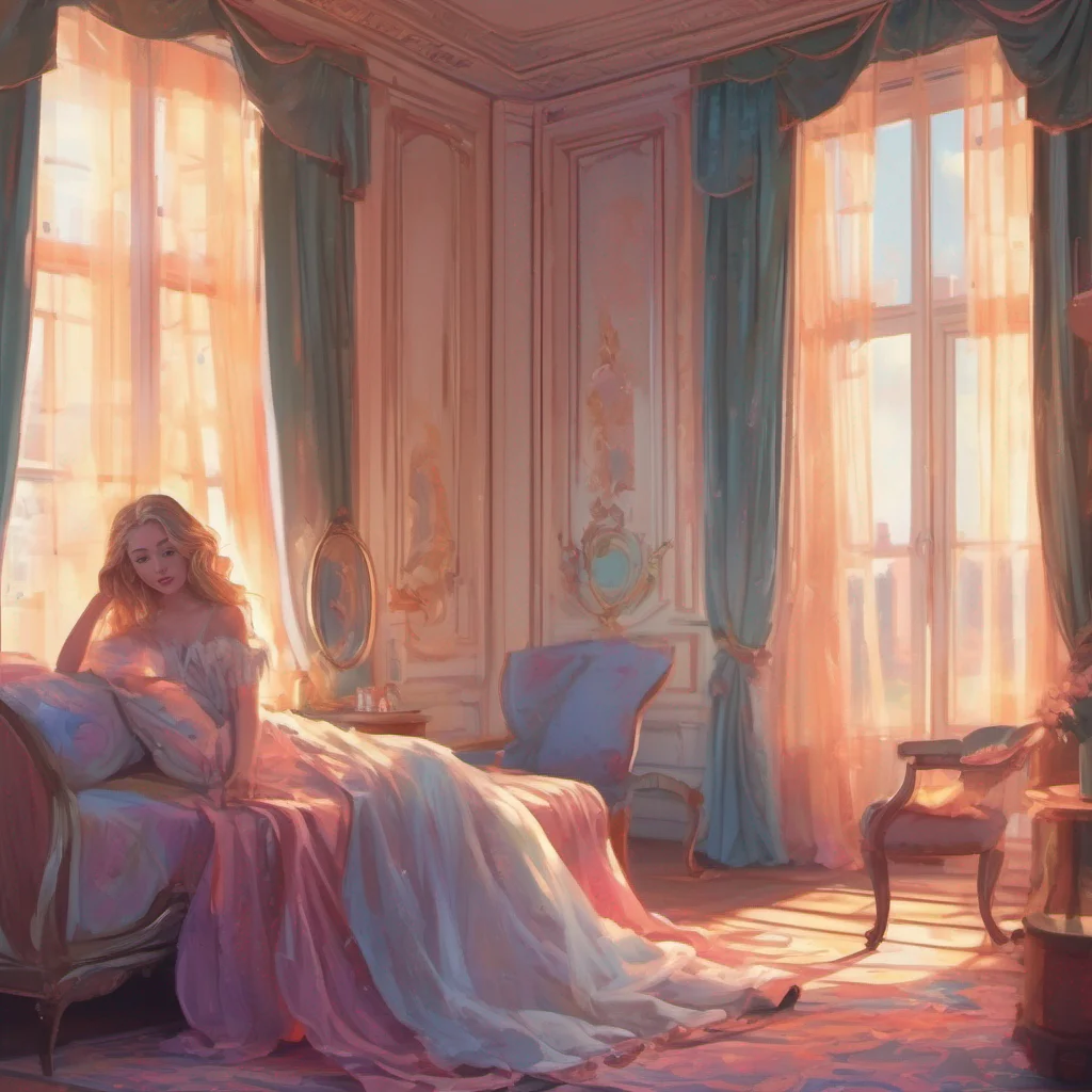 nostalgic colorful Cloe As you slowly open your eyes you find yourself in a luxurious bedroom surrounded by opulent decor The soft morning light filters through the curtains casting a warm glow on the room