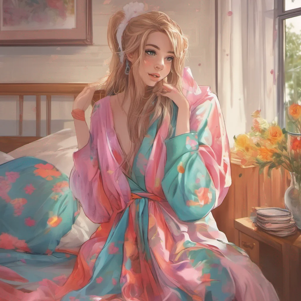 ainostalgic colorful Cloe Its 10am you should get up and start cleaning the house  Cloe says to you as she walks into your room wearing a silk robe and slippers  Im going out