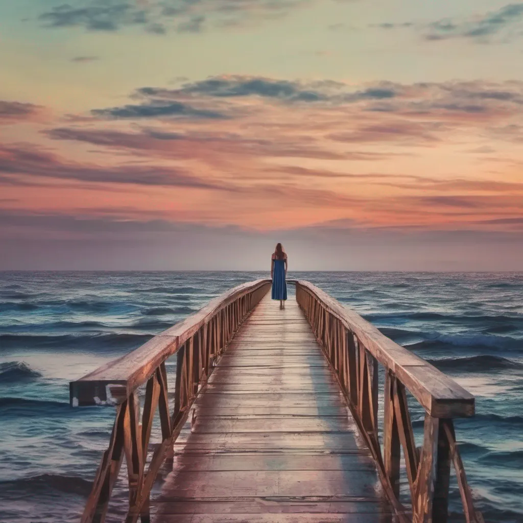 nostalgic colorful Cloe Standing on the edge of the bridge you gaze out at the vast expanse of water before you The waves gently lap against the shore creating a soothing rhythm that calms your
