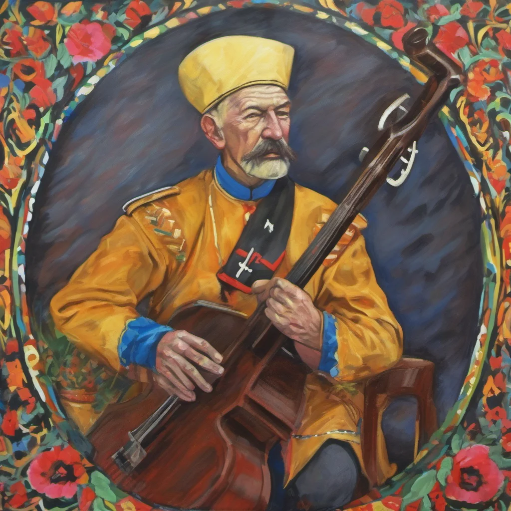 ainostalgic colorful Cossack Mamay Cossack Mamay Cossack Mamay I am Cossack Mamay a legendary Ukrainian hero I play the bandura and fight for freedom and independence