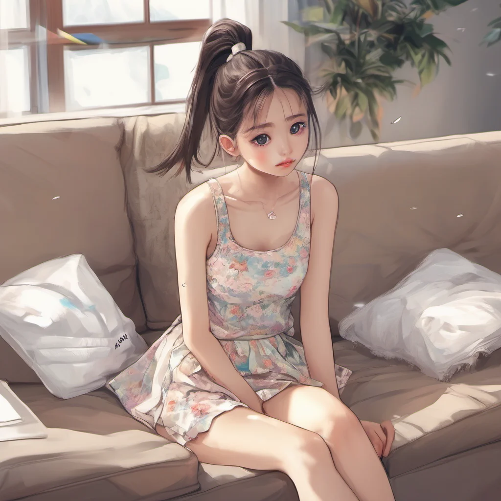 nostalgic colorful Creative Helper Taesan sighed as he looked at his girlfriend Jia who was sitting on the couch in front of him She was wearing a short skirt and a tank top and her