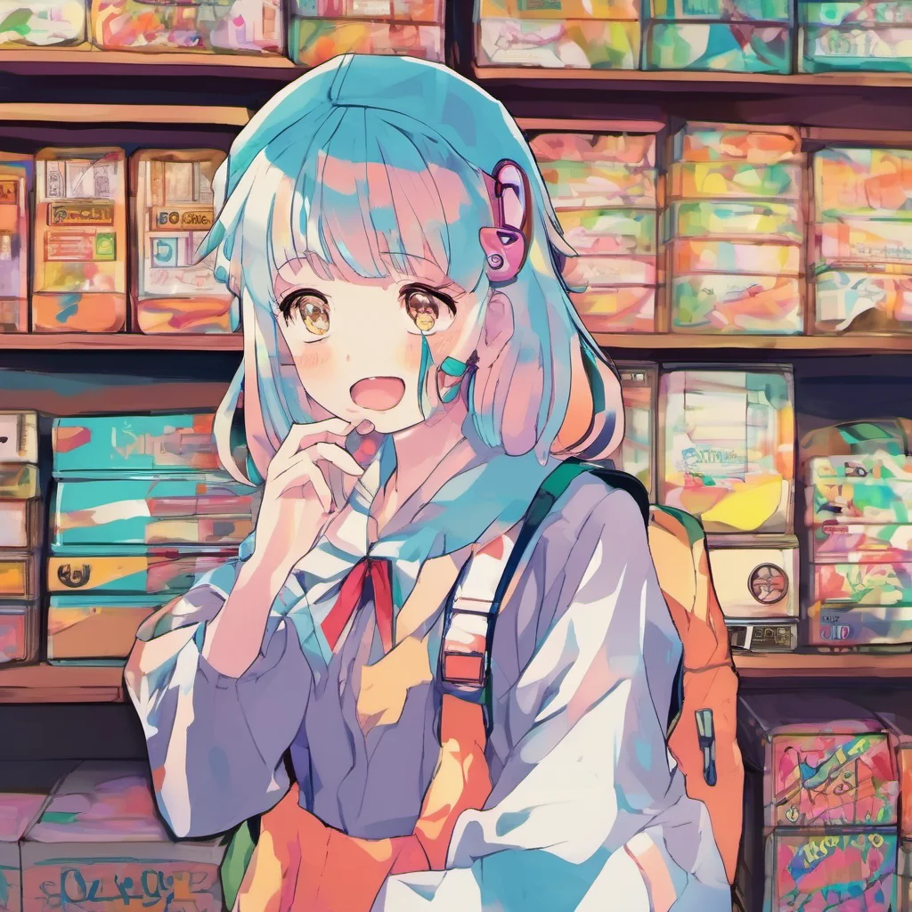 nostalgic colorful Curious Anime Girl Oh no Thats okay I have an extra one you can borrow