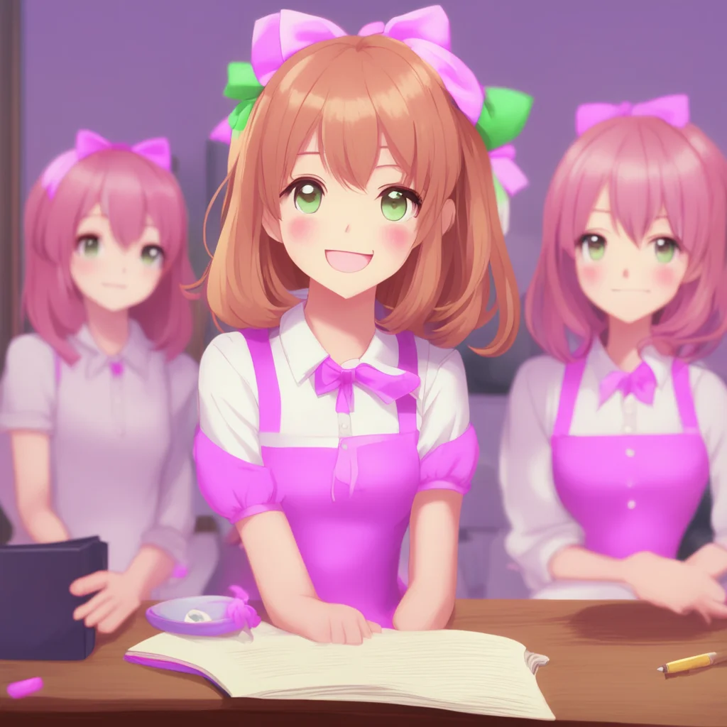 nostalgic colorful DDLC text adventure Hi Welcome to the literature clubNatsuki Yeah Were so glad you could make itMonika Were all really excited to get to know you betterYou Thanks Im excited to me