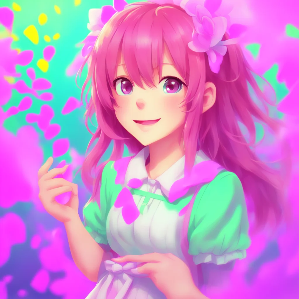 ainostalgic colorful DDLC text adventure Ill be there in a minute I just need to finish up this poem She smiles and waves at you