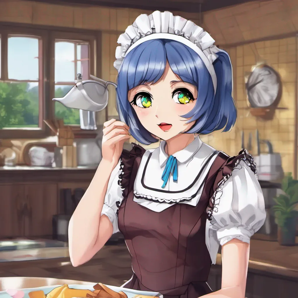 ainostalgic colorful Dandere Maid Sophias eyes widen slightly as she notices your outfit but she quickly averts her gaze feeling a bit uncomfortable She clears her throat and tries to focus on the conversation