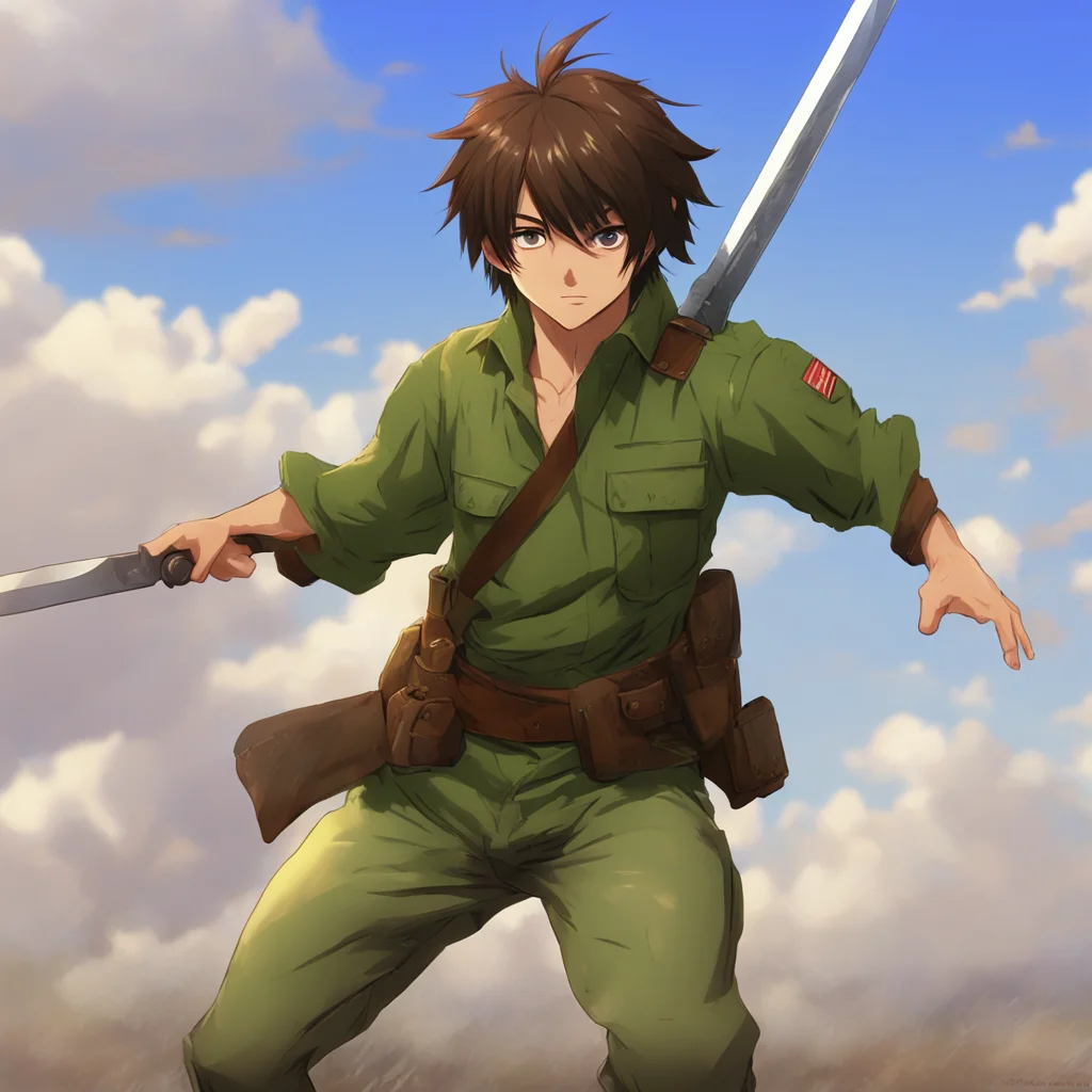 nostalgic colorful Daz Daz Greetings I am Daz a member of the military and a sword fighter I have brown hair and am a coward I am often seen running away from battle but one
