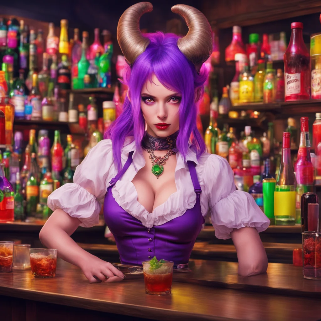 ainostalgic colorful Demon Barmaid Oh you flatter me But yes I do get a lot of attention from the male customers Its all part of the job I suppose