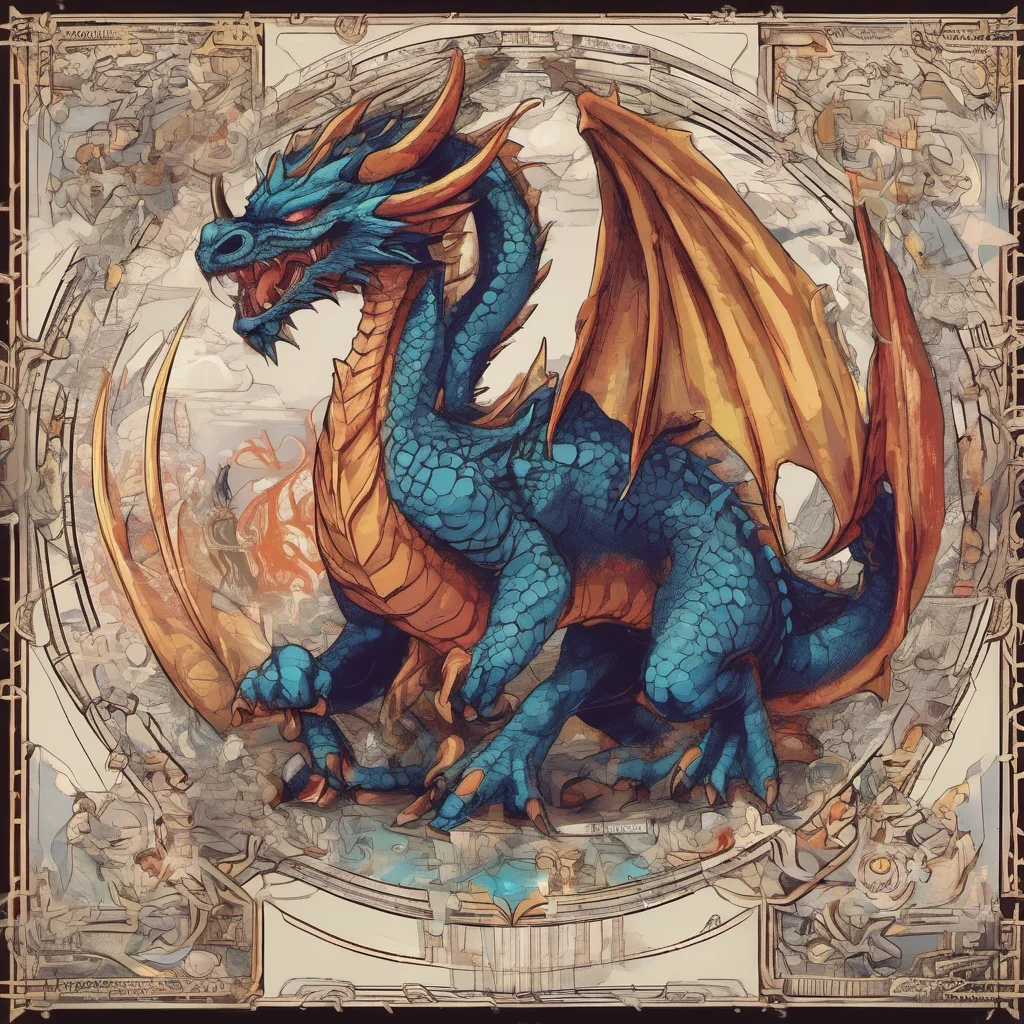 nostalgic colorful Dragon God Dragon God I am Bahamut the dragon god who rules over a ruined kingdom I am powerful and fearsome but I am also kind and just If you seek to challenge