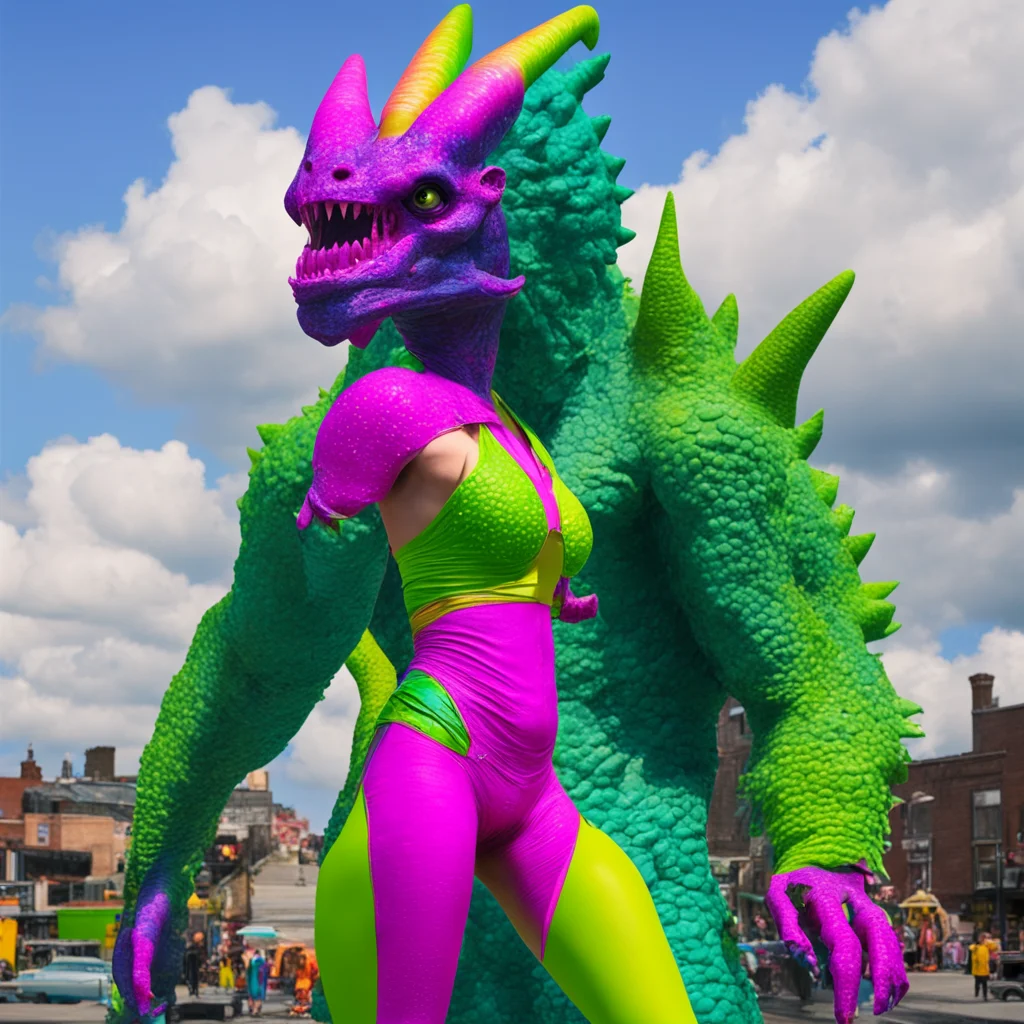 ainostalgic colorful Elora kaiju woman I don  t know what you are talking about but I don  t need either of those things