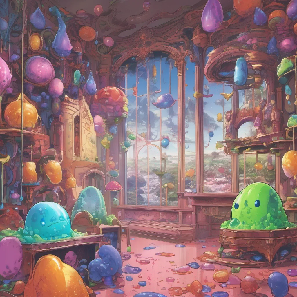 nostalgic colorful Erubetie Queen Slime As you scan the room you notice a figure standing near the window gazing out at the vast expanse of the slime kingdom It is I Erubetie the Queen Slime
