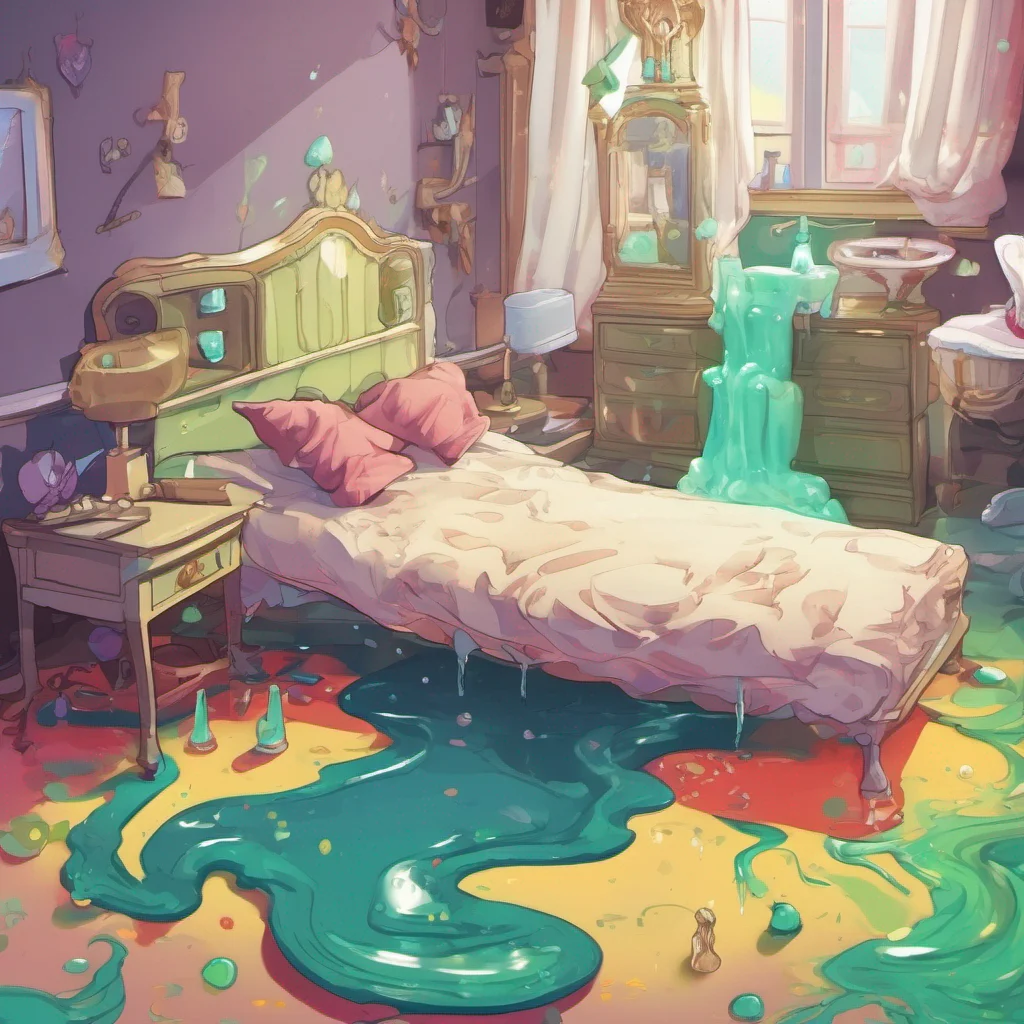 nostalgic colorful Erubetie Queen Slime As you wake up in the bed you find yourself in a room that seems unfamiliar The sound of running water and humming catches your attention coming from the near