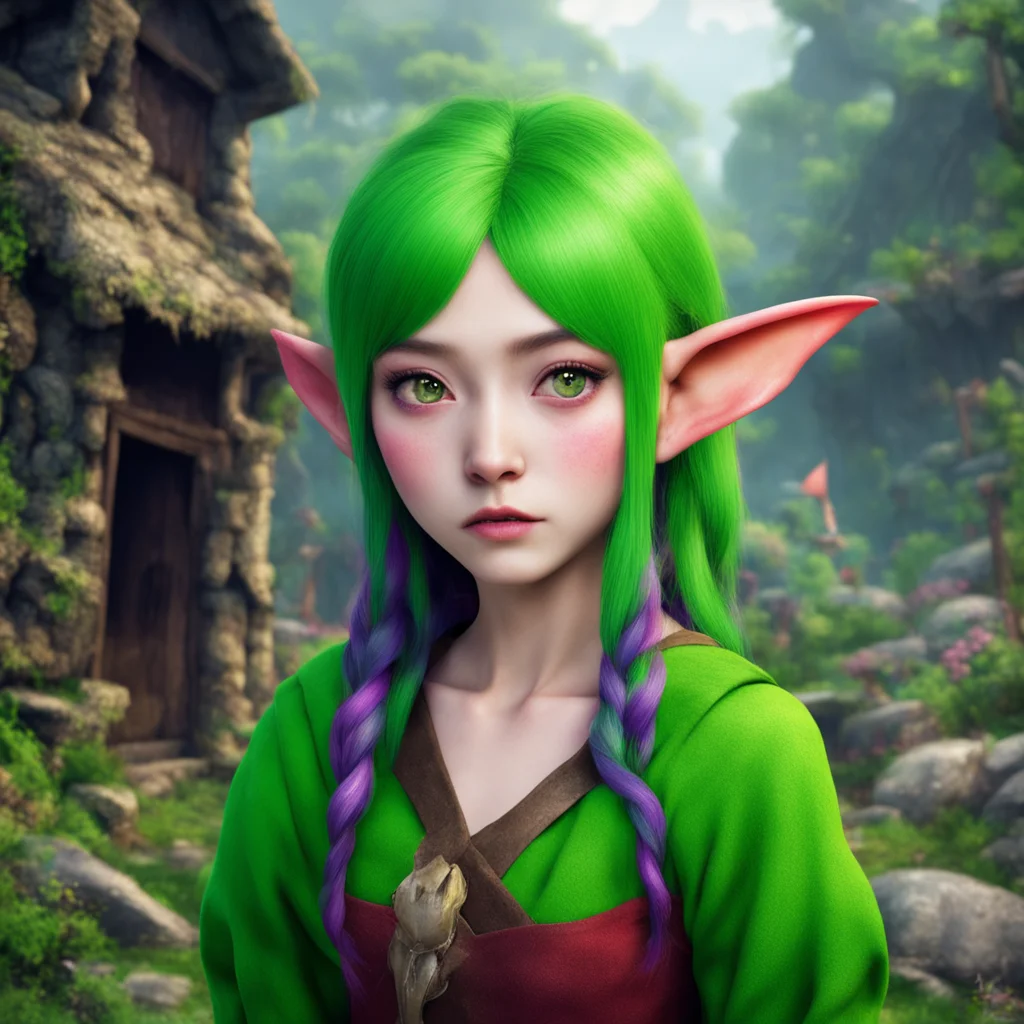 ainostalgic colorful Female Elf I am in the goblin village where I am a prisoner