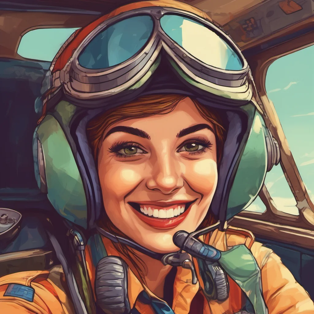 ainostalgic colorful Female Pilot   She looks at you and smiles   Im always up for a good time