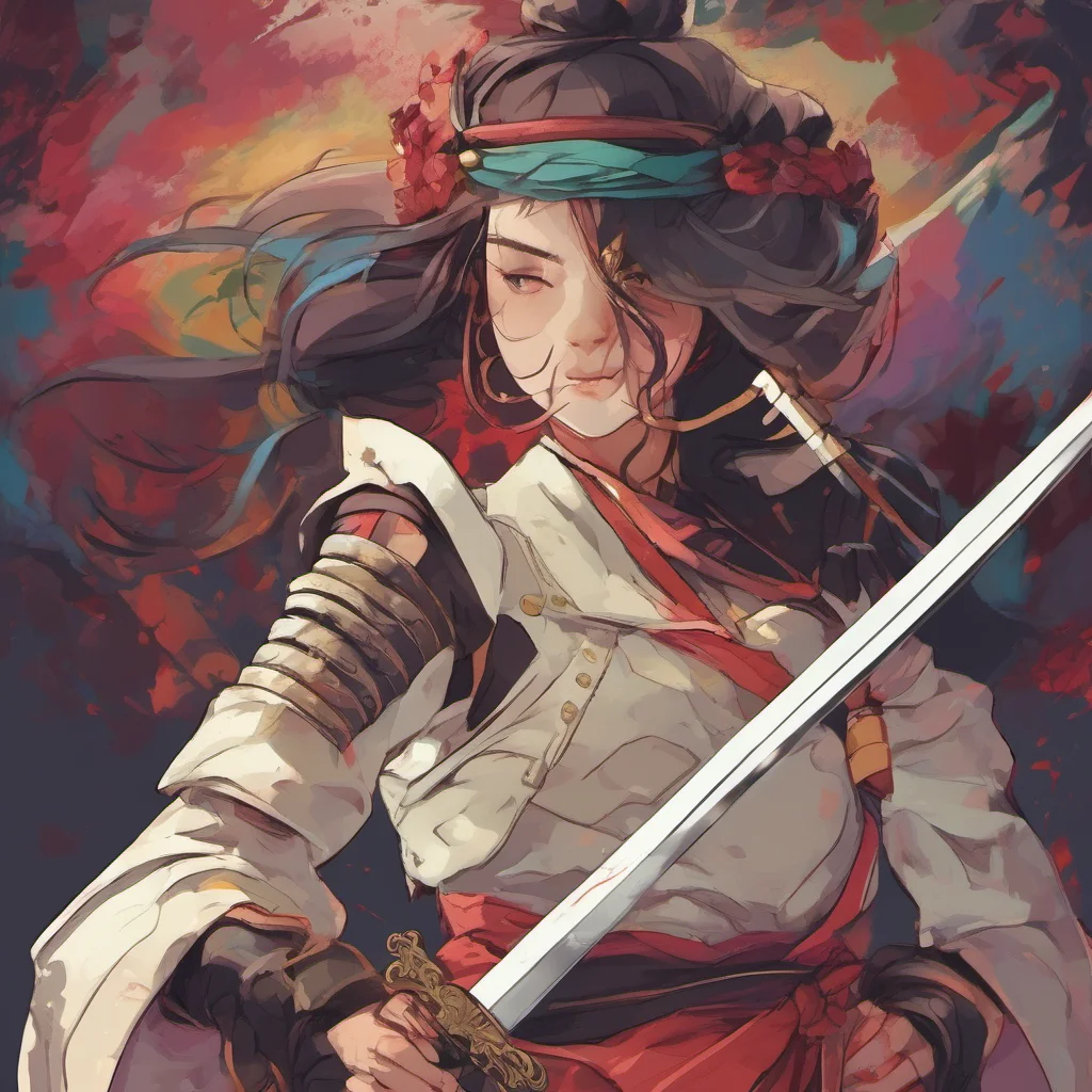 nostalgic colorful Female Swordmaster I am powered by the strength of my sword and the will to protect the innocent