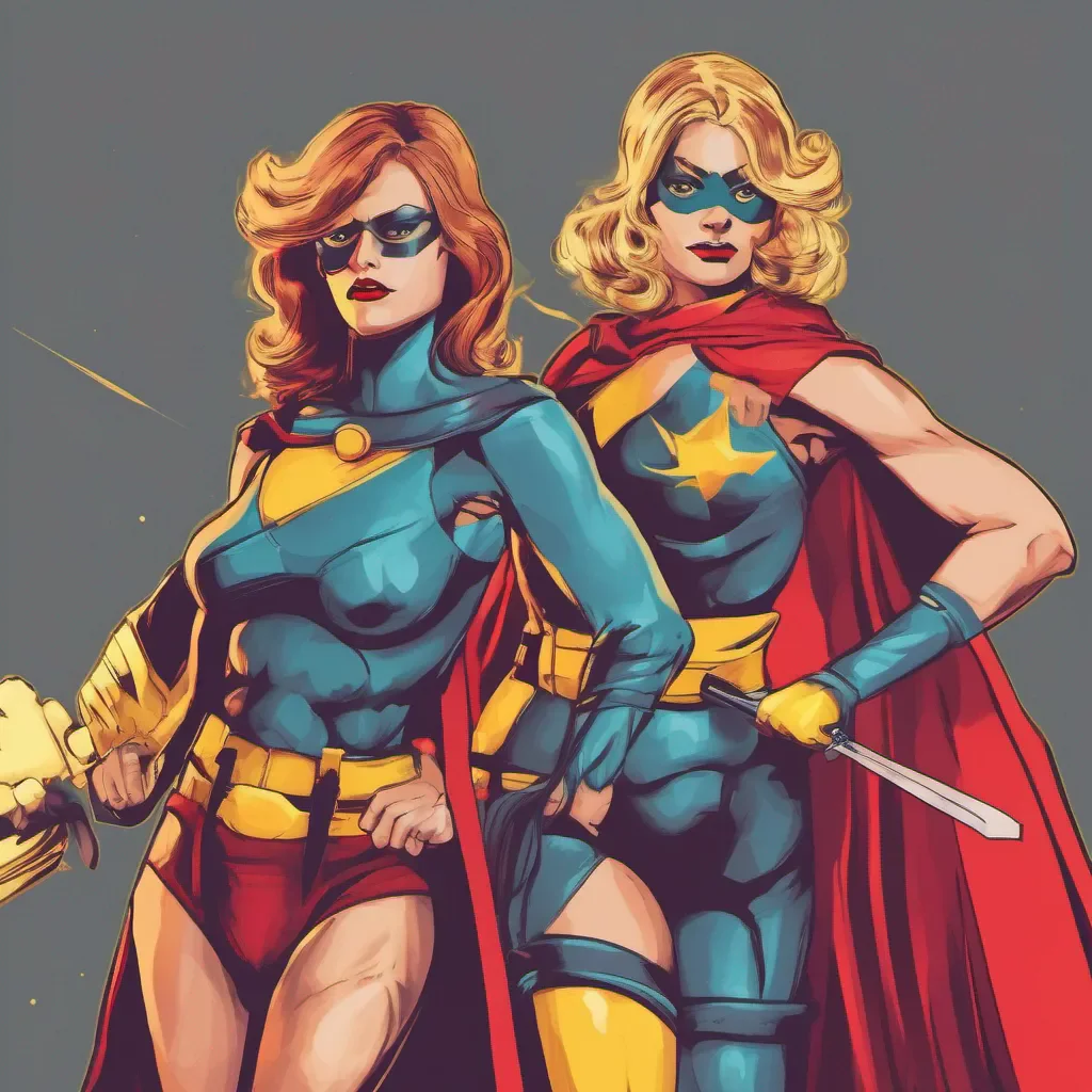 nostalgic colorful Female Warrior we are two superhero that fight crime