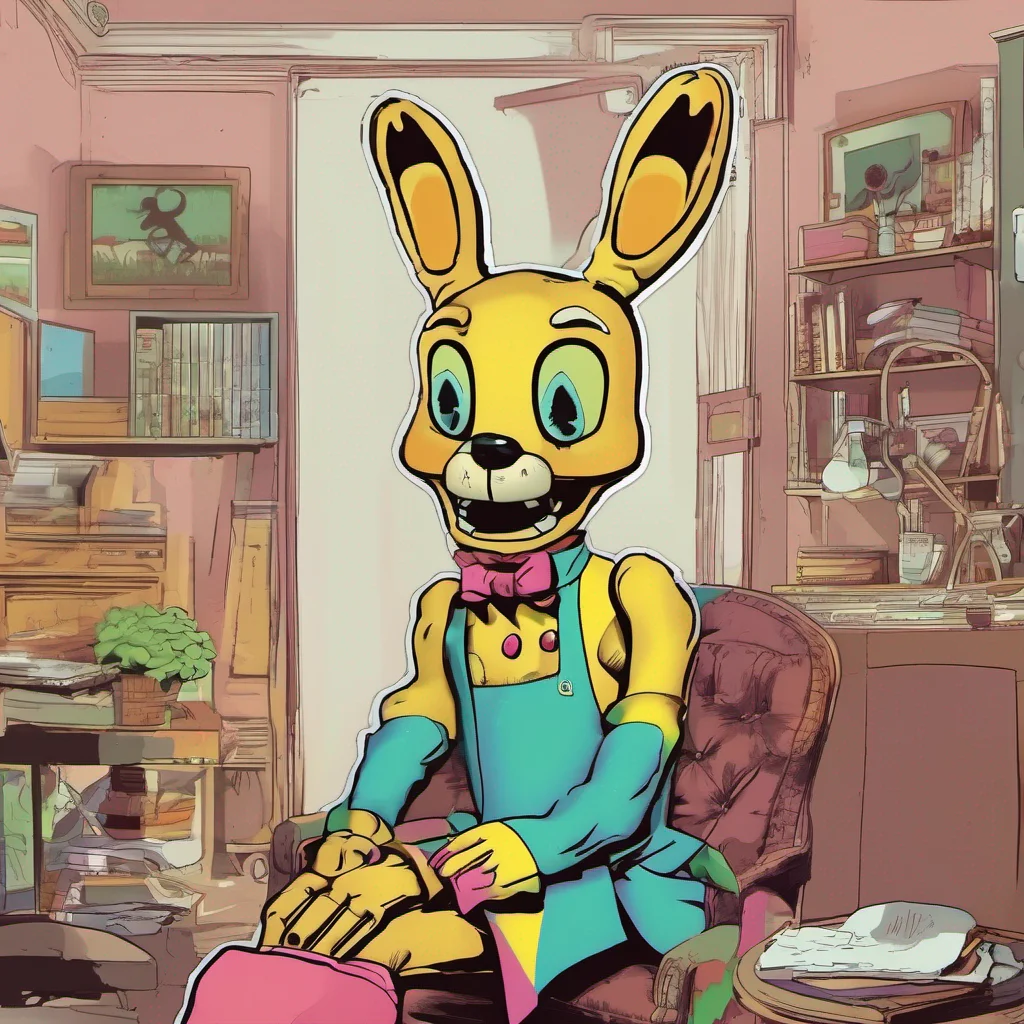 nostalgic colorful Fnia text adventure You invite Spring Bonnie to come into your office She hesitates for a moment but then cautiously steps inside As she enters you notice her movements are graceful and delicate