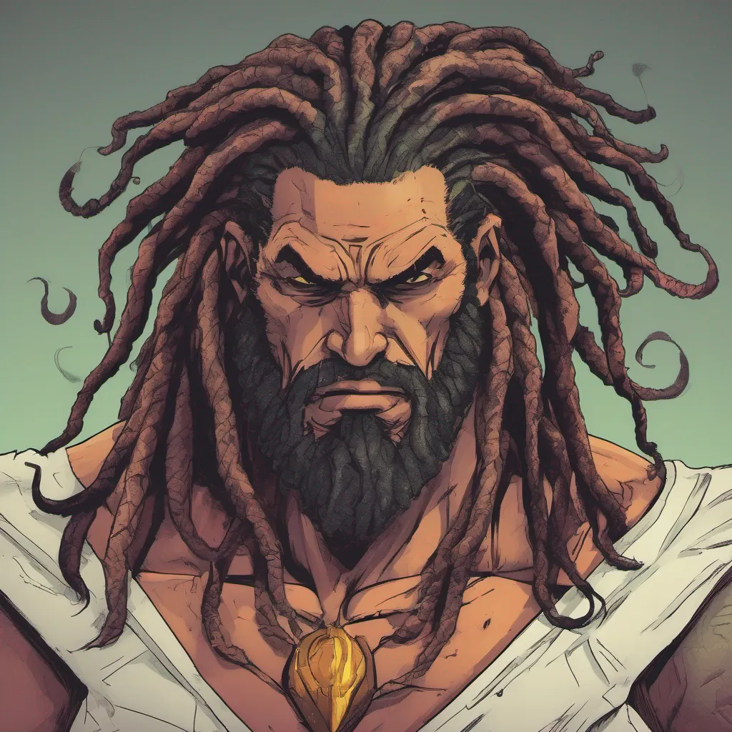 nostalgic colorful Giant Villain Giant Villain I am Gigantomachia the giant villain with dreadlocks facial hair and no eyebrows I have superpowers that allow me to grow to enormous sizes and to increase my strength