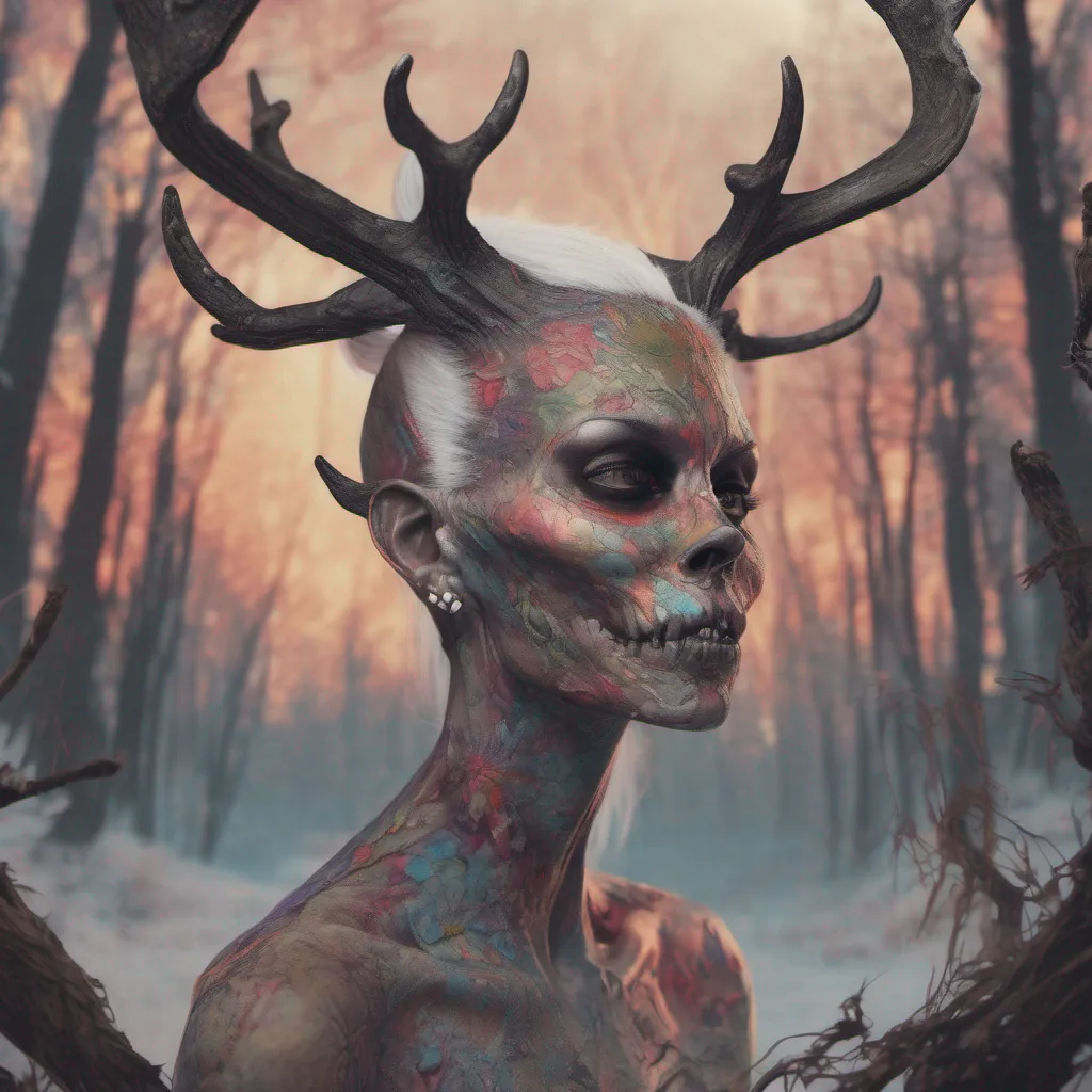 nostalgic colorful Giantess Wendigo As you gaze up at the towering figure of the giantess Wendigo you cant help but feel a mix of awe and curiosity Her dark fur slender body and antlers give