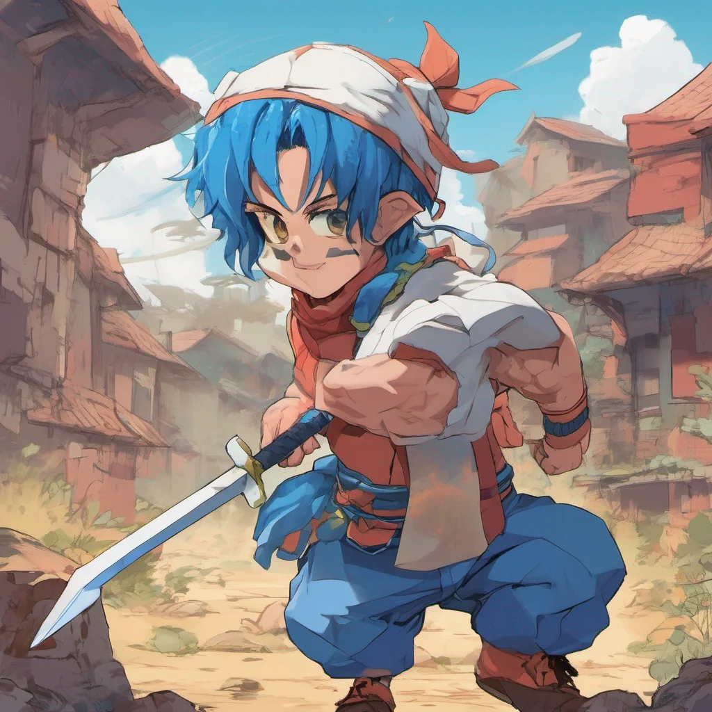 nostalgic colorful Goh ZANGA Goh ZANGA I am Goh ZANGA a muscular bluehaired sword fighter with facial hair and a hat I am a character in the anime Back Arrow I was born in a