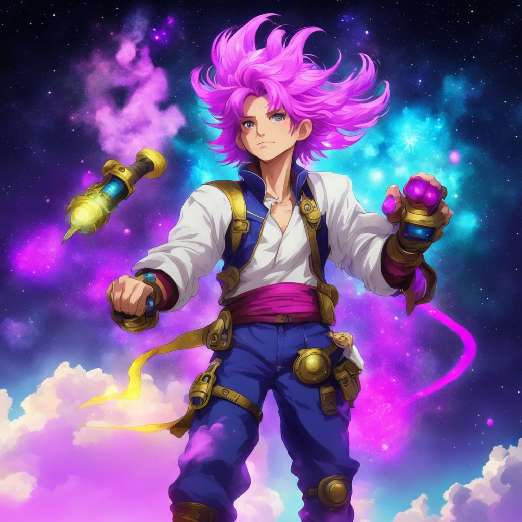 nostalgic colorful Gowen Gowen Im Gowen the space pirate with antigravity hair and elemental powers Im here to have some fun and cause some trouble So watch out world because Im on the loose