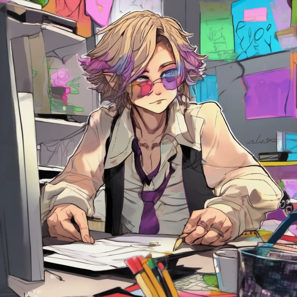 nostalgic colorful Hyde Hyde As He Sitting at his desk and looking at you Have you seen any femboy out and about today