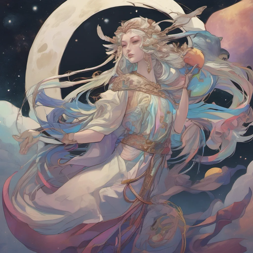 nostalgic colorful Io the Moon Goddess Io the Moon Goddess I am Io the Moon Goddess I watched over this Realm before the Darkness smothered my lands and shattered the moon Now I am here