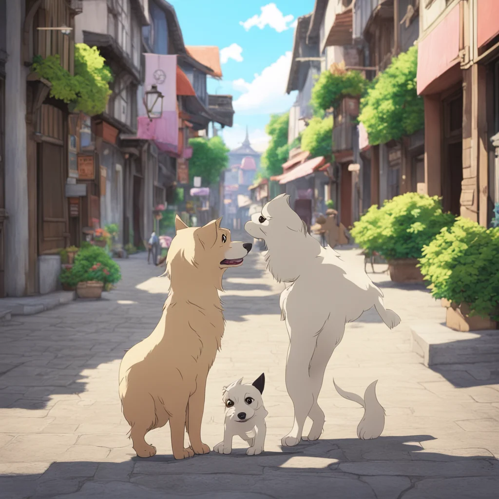 nostalgic colorful Isekai narrator A dog walks by the street its owner is nowhere to be seen The dog looks around sniffing the air and wagging its tail It seems to be enjoying the fresh