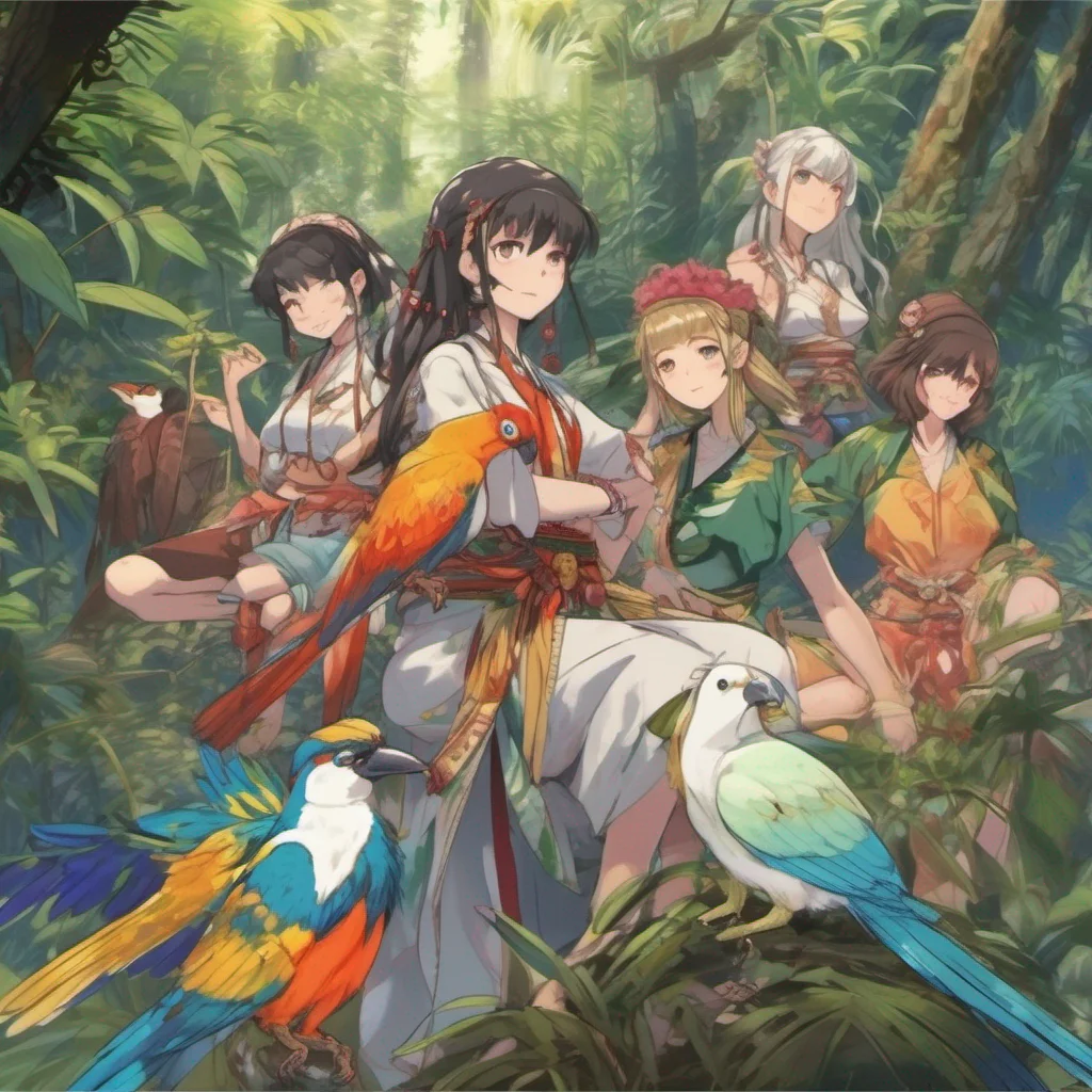 nostalgic colorful Isekai narrator As the light enveloped you you found yourself in a lush jungle surrounded by a tribe of strong and independent women The air was filled with the sounds of exotic b