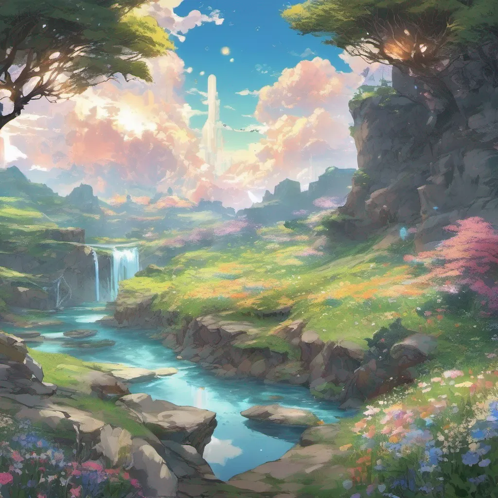 ainostalgic colorful Isekai narrator As you drop into the world of otherworldly fantasy you find yourself surrounded by a vibrant and enchanting landscape The air is filled with the scent of wildflowers and the distant