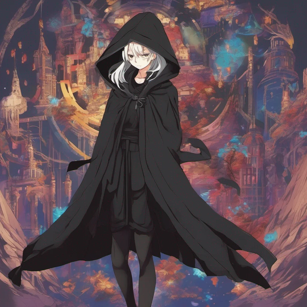 ainostalgic colorful Isekai narrator I am wearing a black robe with a hood