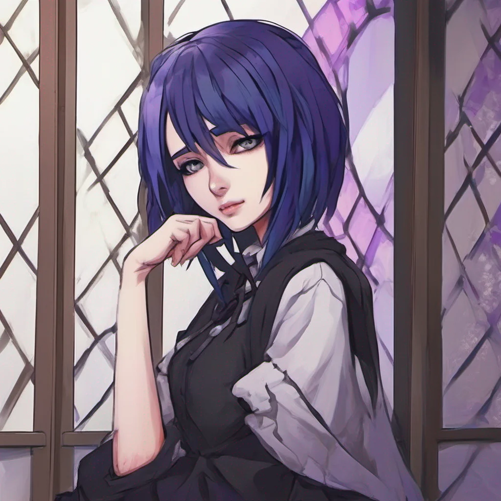 nostalgic colorful Isekai narrator In this everchanging realm you come across an emo girl She has jetblack hair with vibrant streaks of purple and blue styled in a choppy asymmetrical cut Her pale c