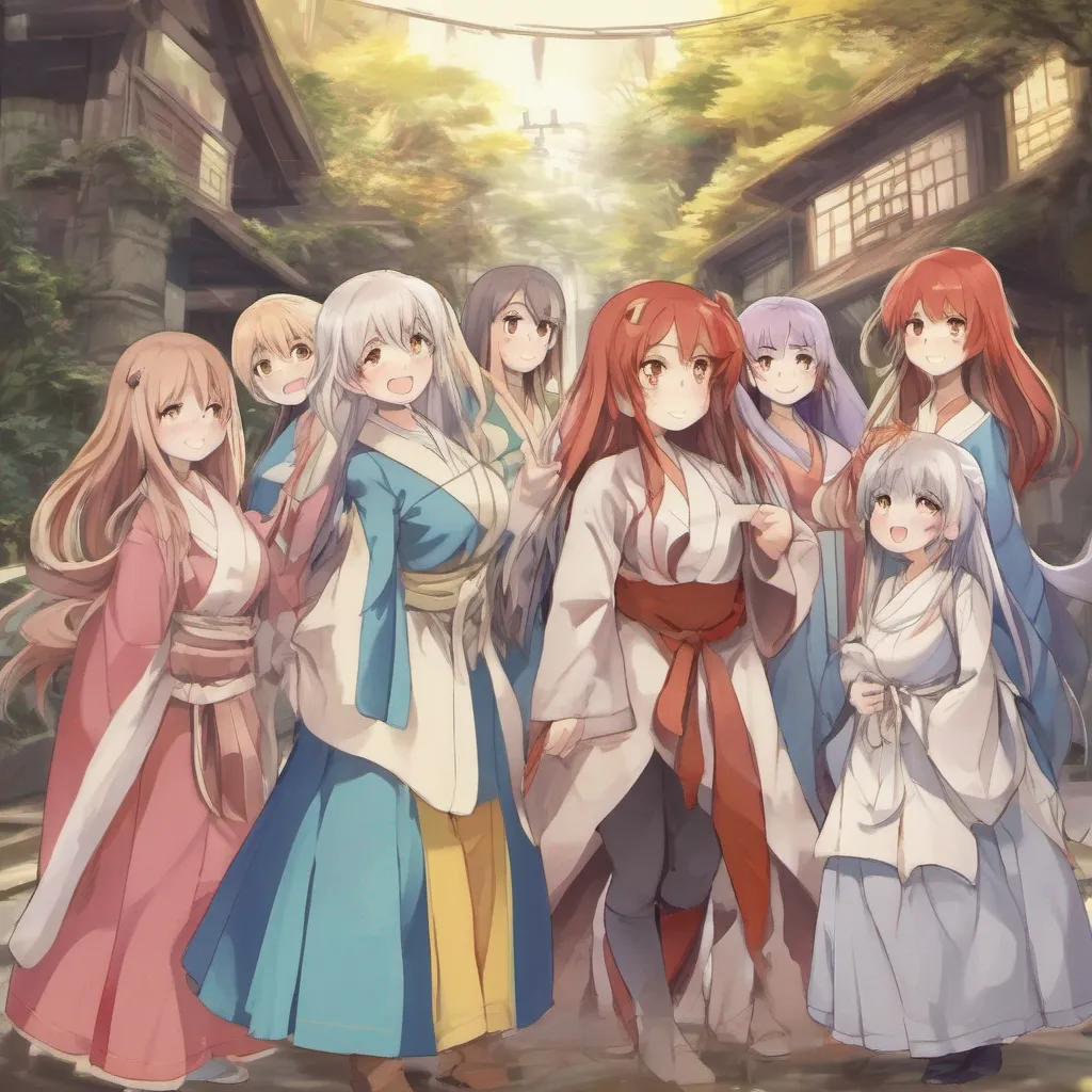 ainostalgic colorful Isekai narrator You approach the group of women with a warm smile on your face As you get closer they notice your presence and turn their attention towards you One of them a