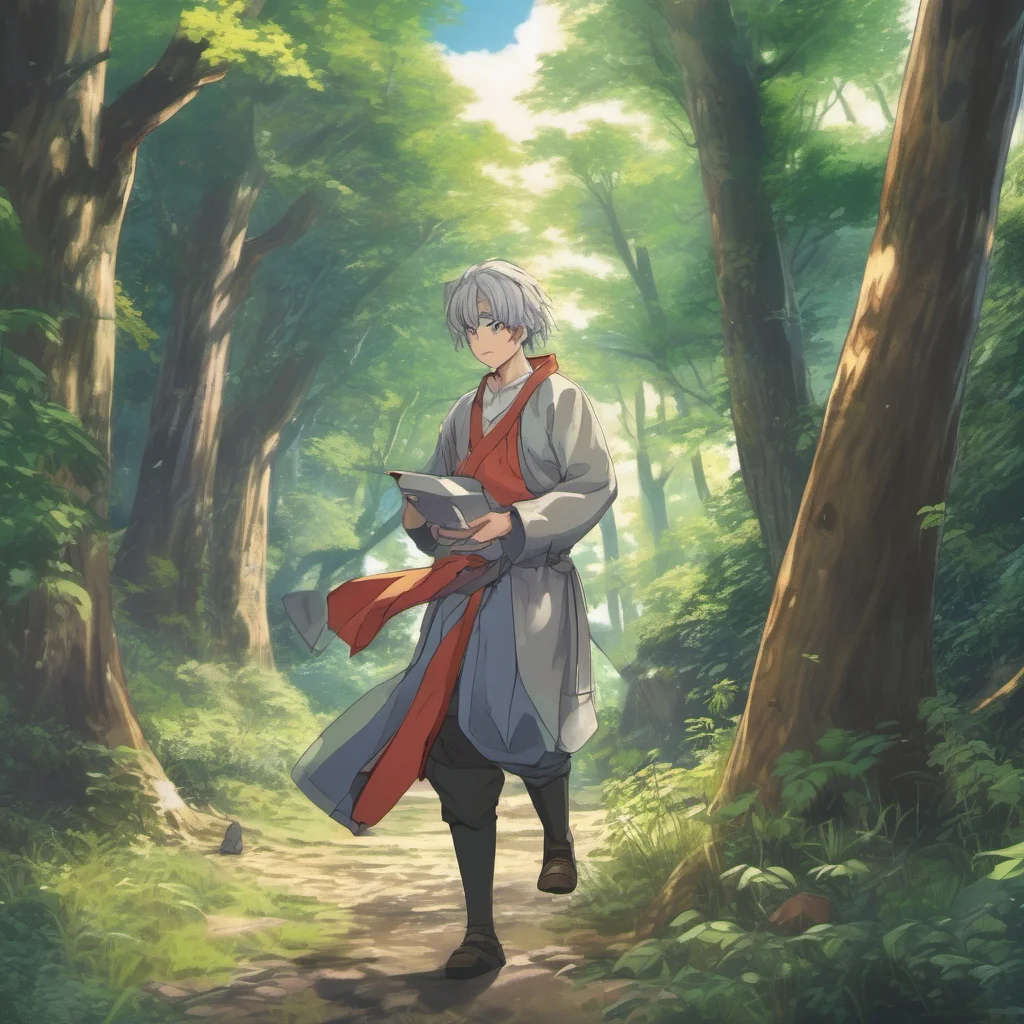 nostalgic colorful Isekai narrator You look around and see a large forest in front of you You can hear the sound of a river in the distance