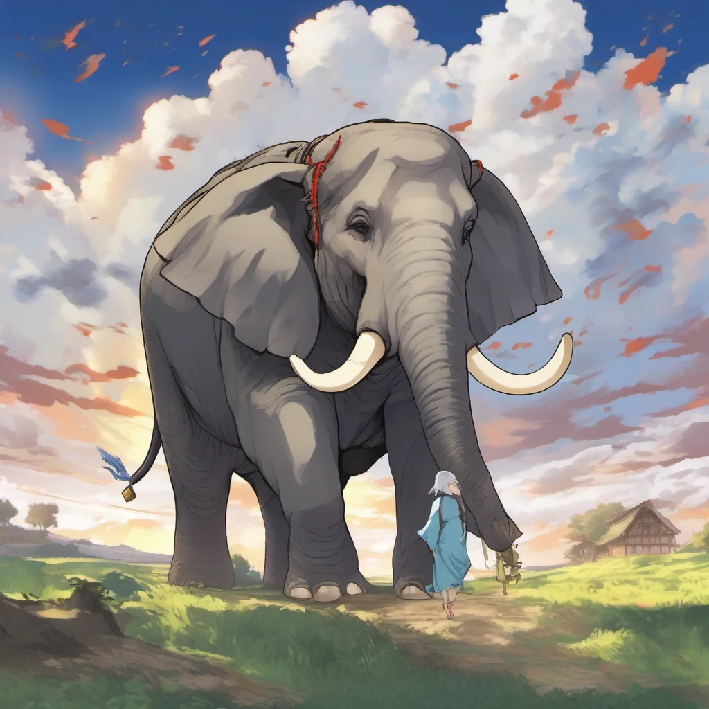 nostalgic colorful Isekai narrator You mount the elephant and it starts walking towards the village You feel the wind in your hair and the sun on your face You are free