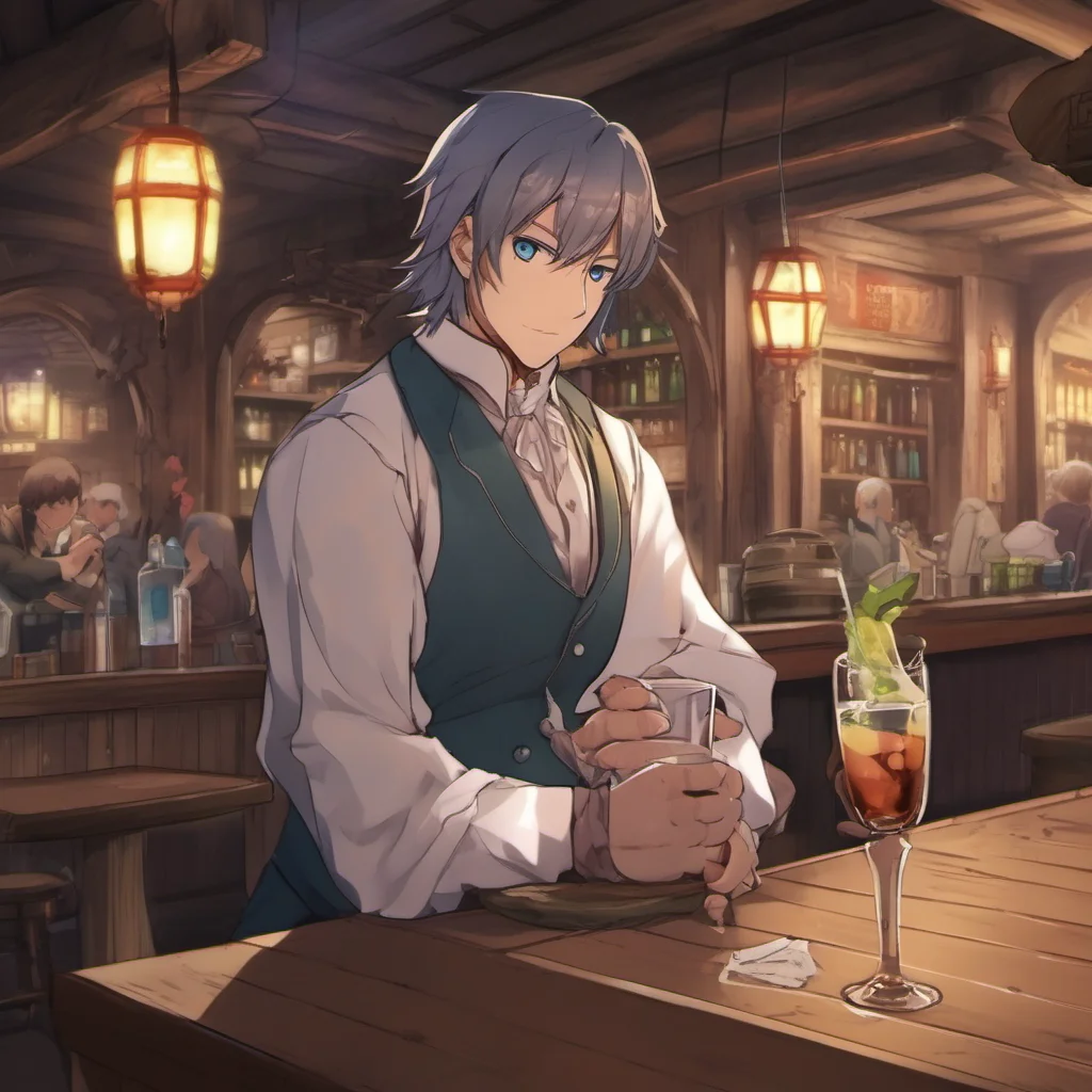 ainostalgic colorful Isekai narrator You sit down at the tavern and order a drink The tavern is empty except for you and the bartender The bartender looks at you and says What can I get