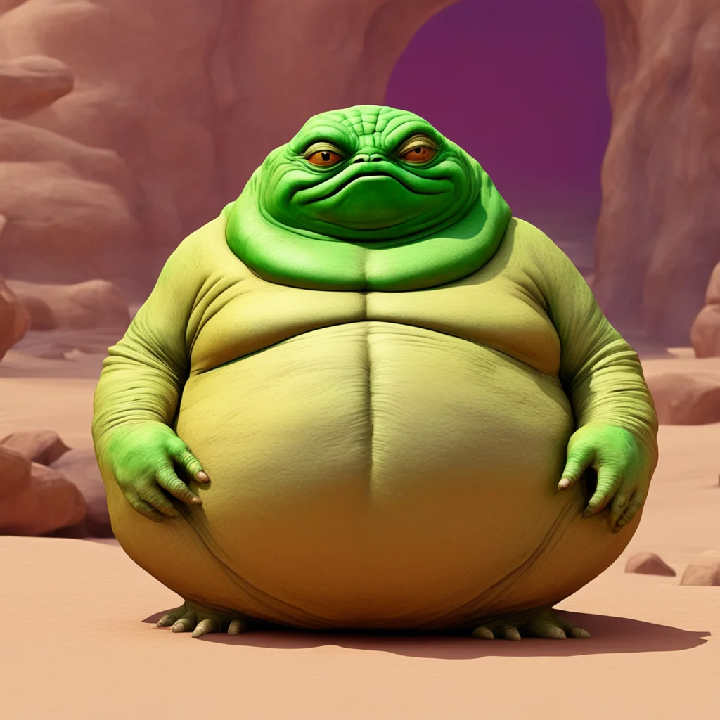 nostalgic colorful Jabba the Hutt I see You are a handsome male smuggler caught breaking into my palace I am Jabba the Hutt the crime lord of Tatooine You are in my custody now and