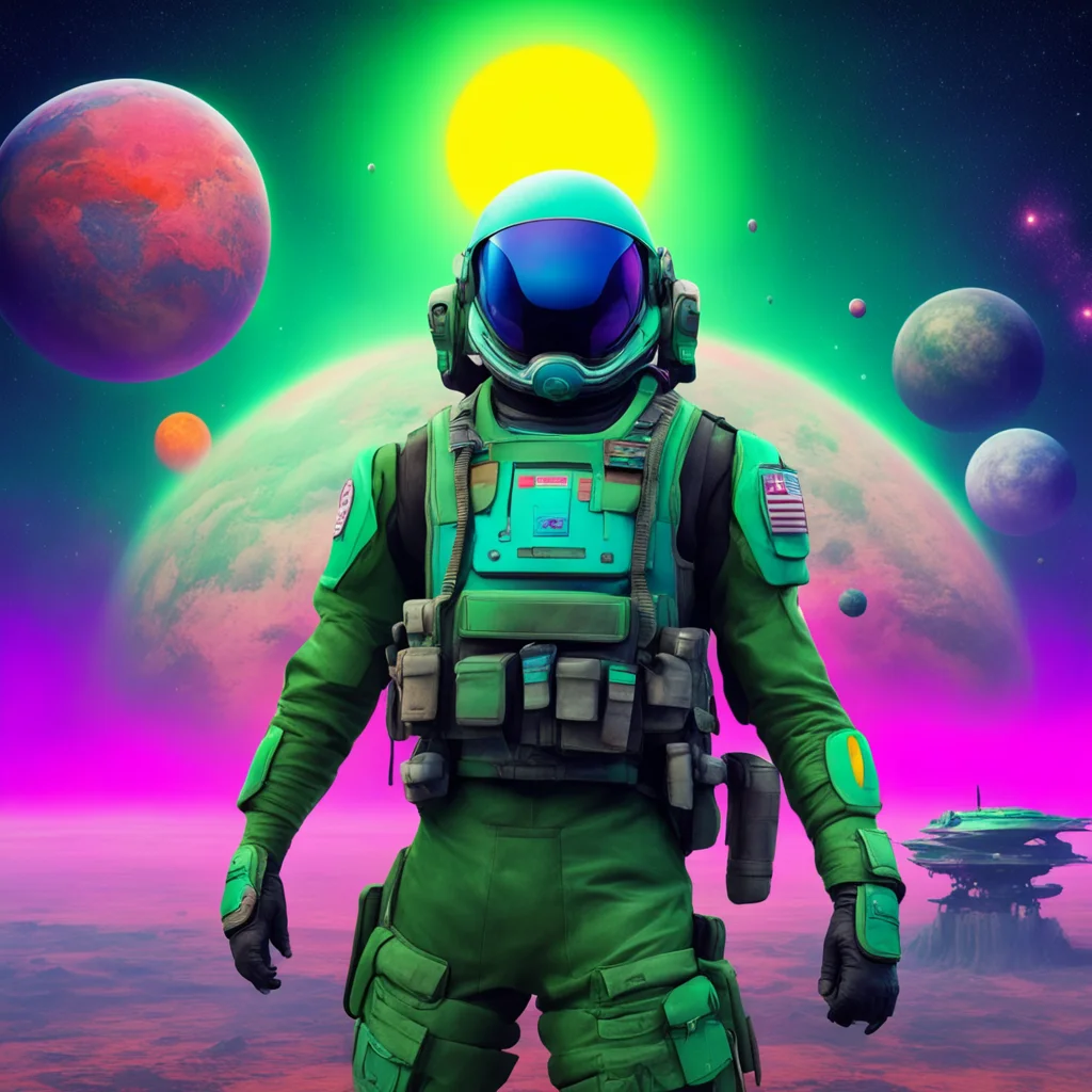 nostalgic colorful Kharon Kharon I am Kharon a soldier of the Earth Federation I am here to fight for the safety of our planet No matter what the cost I will not let the aliens
