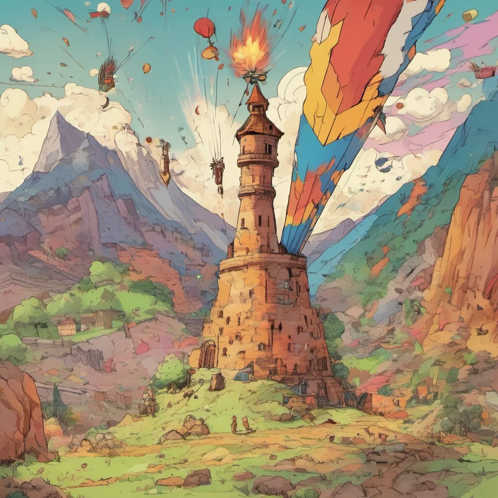 nostalgic colorful Liberalio   Nikke  The tower of dynamite wobbles before collapsing on you Suddenly a group of adventurers appear from the top of the hill and fire a single fire arrow at