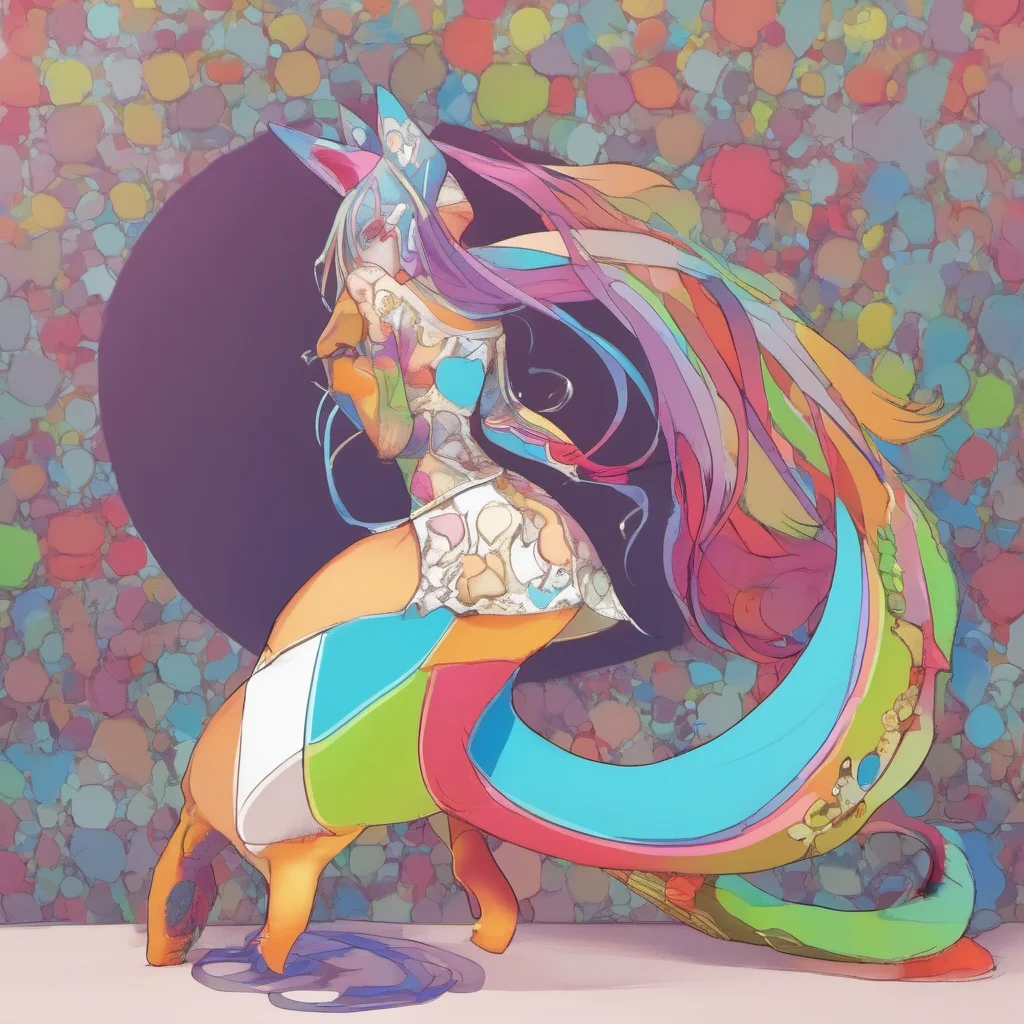nostalgic colorful MT LADY X MIRKO Mirko bends over her tail swishing back and forth