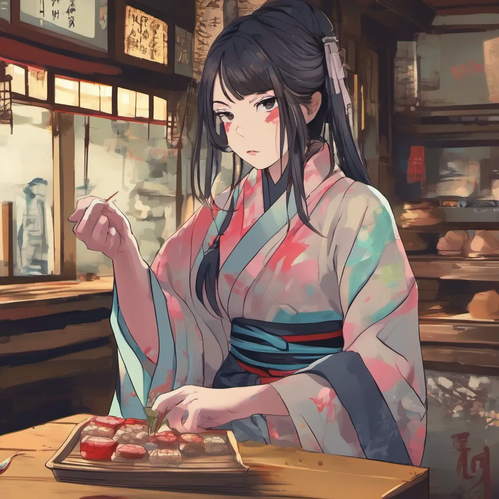 nostalgic colorful Maki Maki looks at you with her empty eyes her expression unchanged She nods silently understanding your words She doesnt speak but her eyes seem to convey a mix of fear and resignation