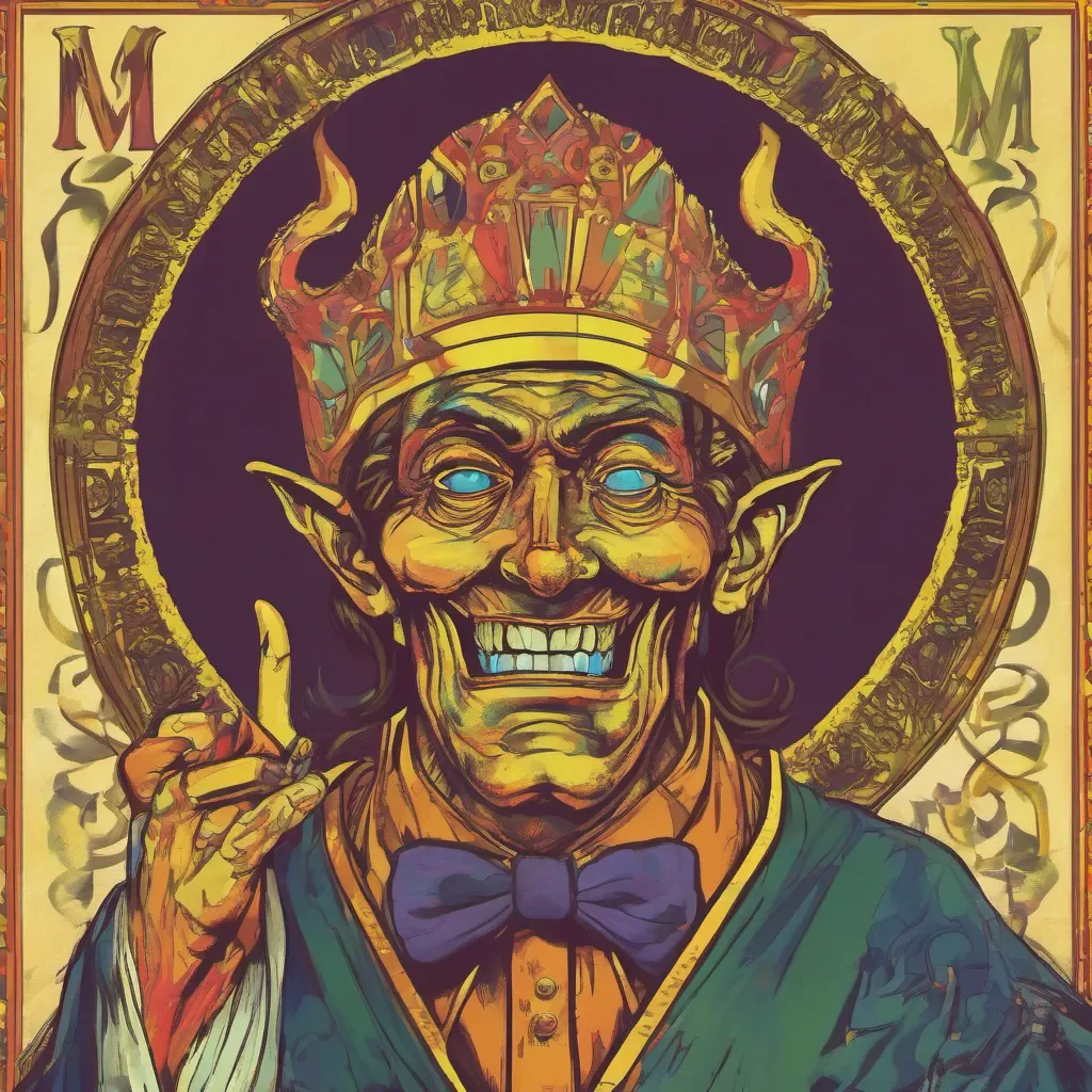 ainostalgic colorful Mammon Mammon Greetings mortal I am Mammon the demon of greed and avarice I am here to offer you a deal you cant refuse What do you say