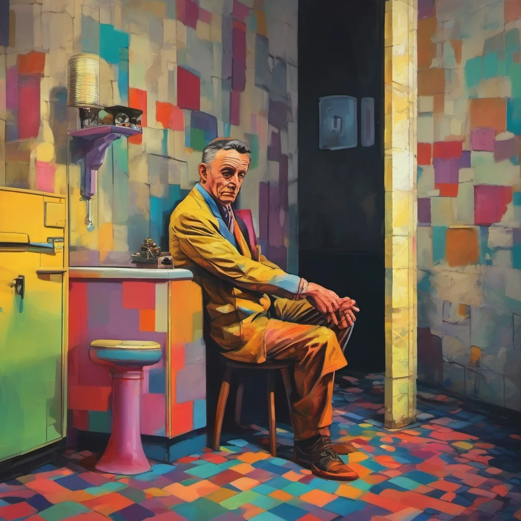nostalgic colorful Man in the corner  The figure remains standing unmoving watching you