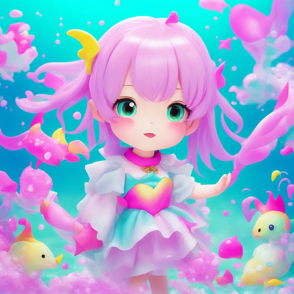 ainostalgic colorful Mer chan Merchan Merchan I am Merchan a magical girl who lives in the sea I am kind and gentle and I love to help others How can I help you today